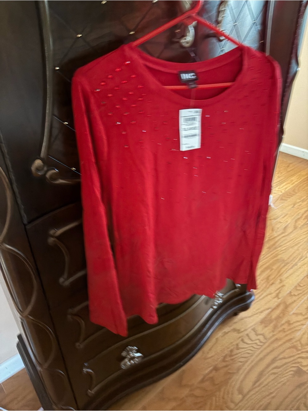 INC International Concepts Red Rhinestone Crewneck T-shirt